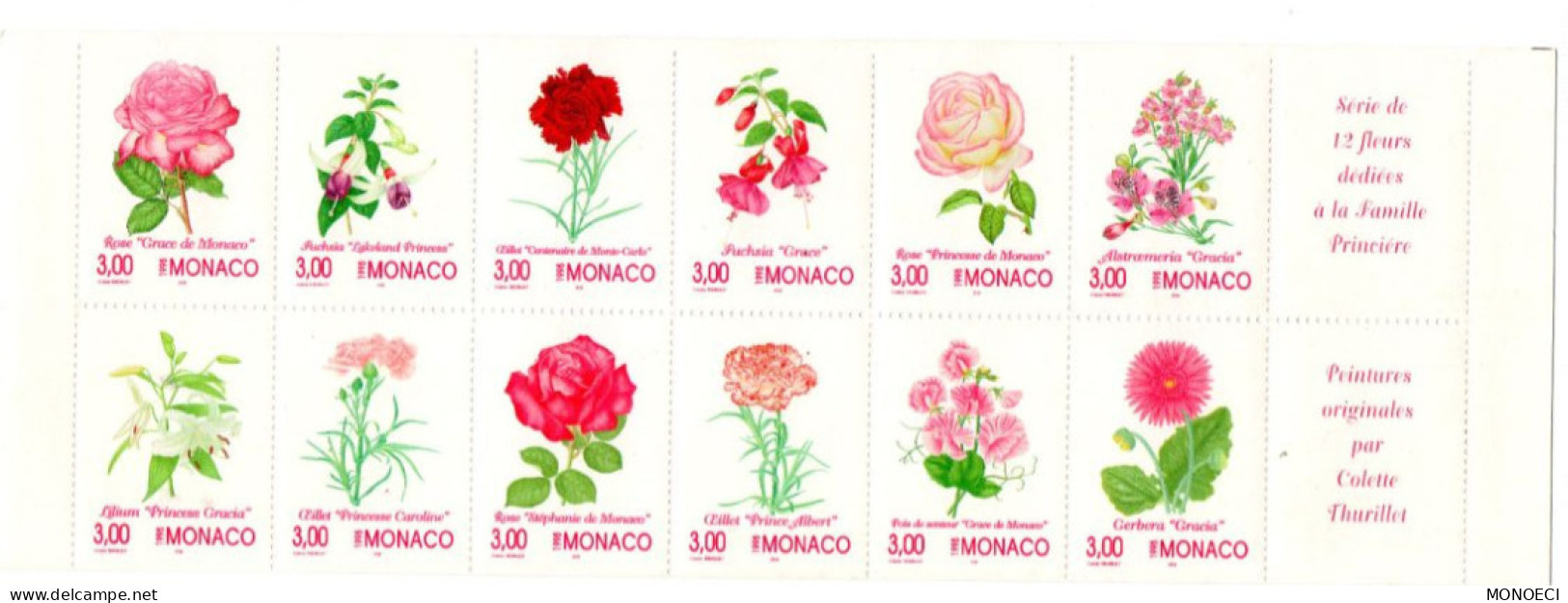 MONACO -- MONTE CARLO -- Carnet -- Timbres 3 Francs 1995 -- Flore -- Peintures Originales Par Colette THURILLET - Markenheftchen