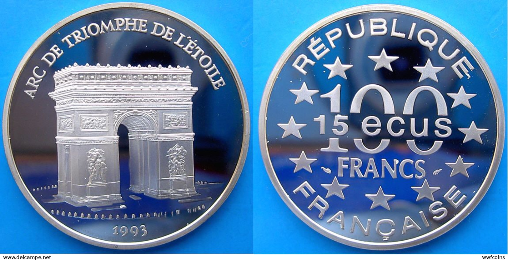 FRANCE 100 F 1993 ARGENTO PROOF FRANCS PALAZZI ARC DE TRIOMPHE DE LETOILE PESO 22,2g TITOLO 0,900 CONSERVAZIONE FONDO SP - 100 Francs