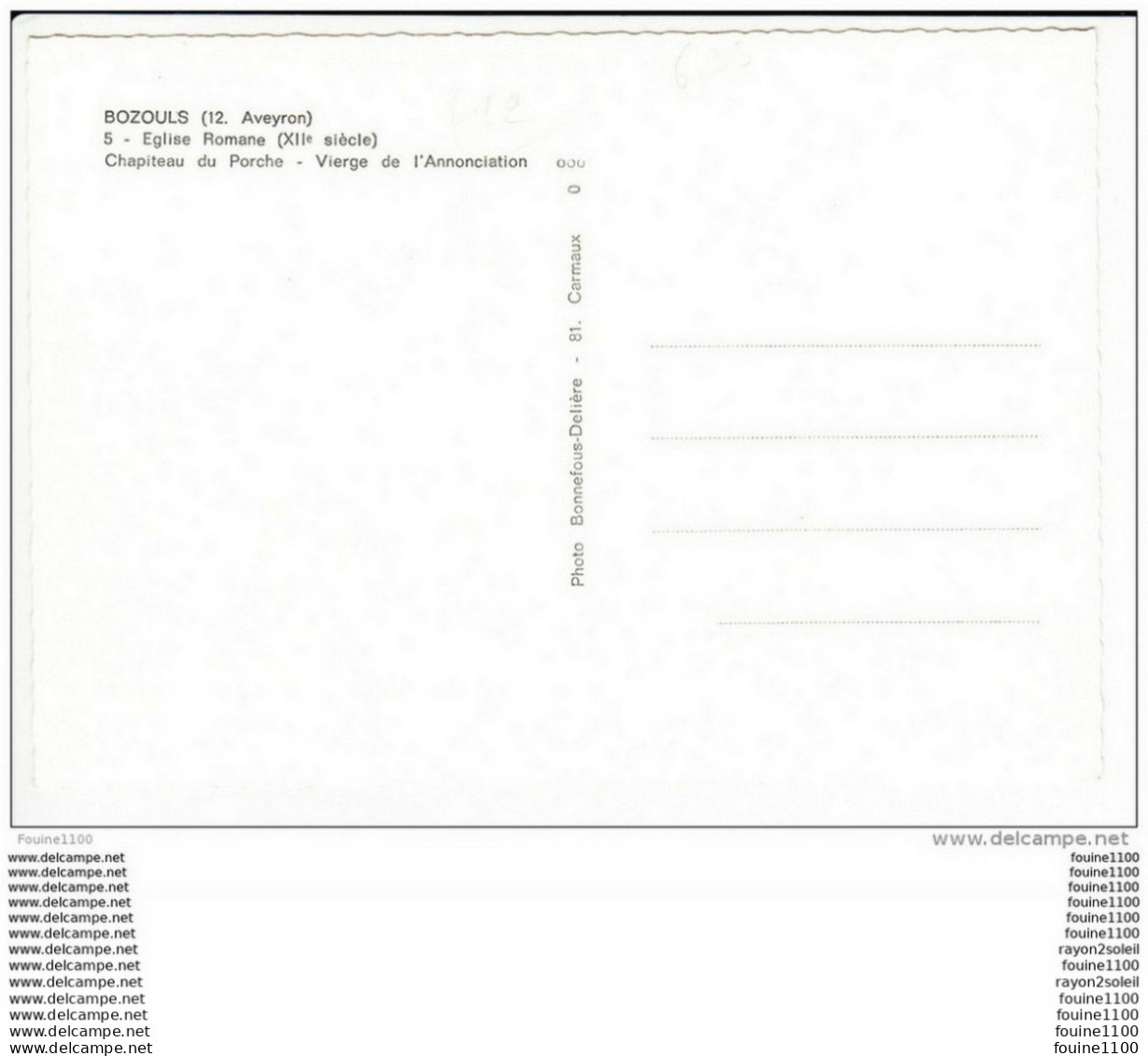 Carte ( Format 15 X 10,5 Cm ) De Bozouls Vierge De L' Annonciation ( Sur Le Chapiteau Du Porche )( Recto Verso ) - Bozouls