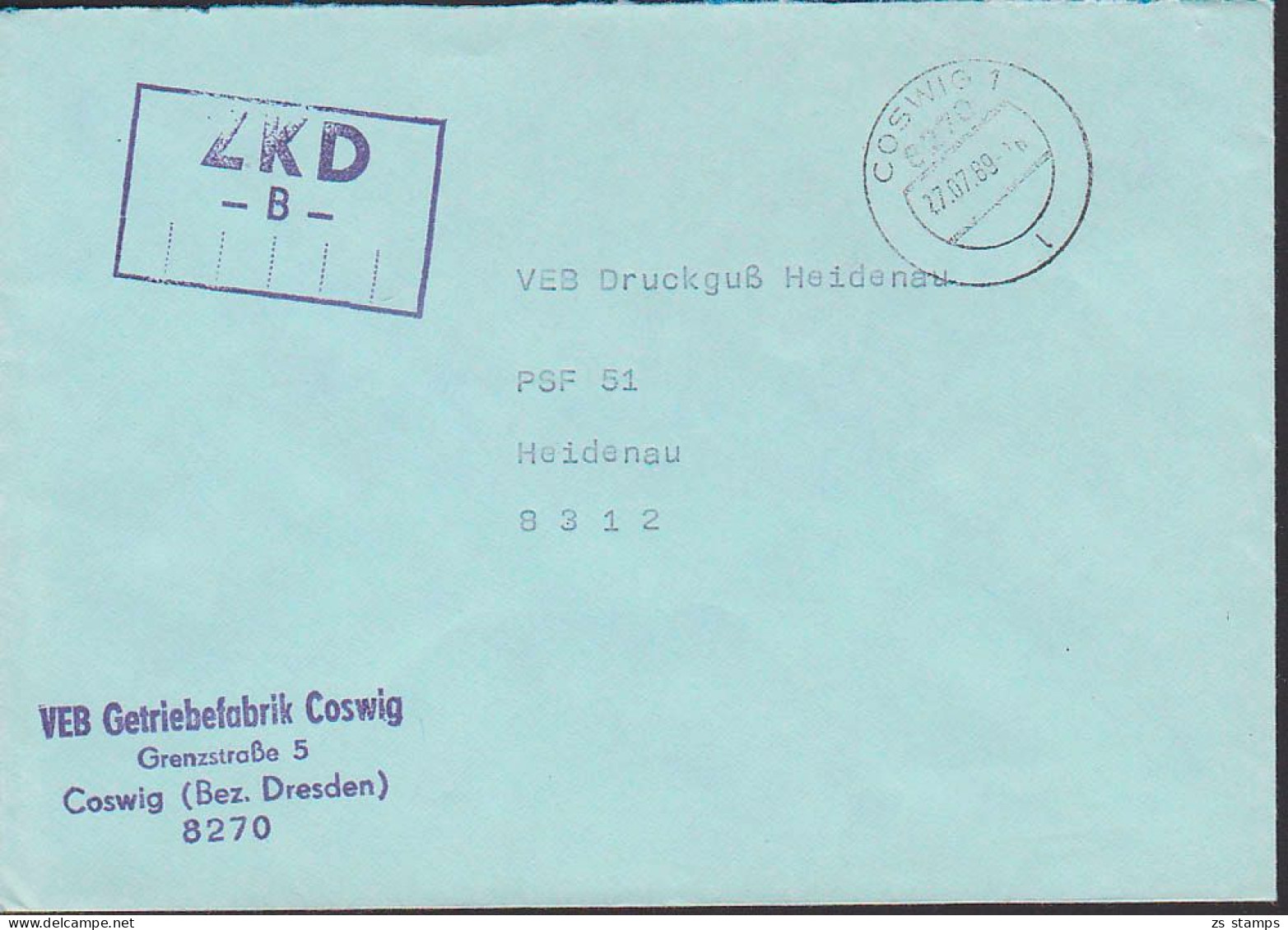 Coswig 27.7.89 R2 ZKD -B- Stempel Getriebefabrik - Cartas & Documentos