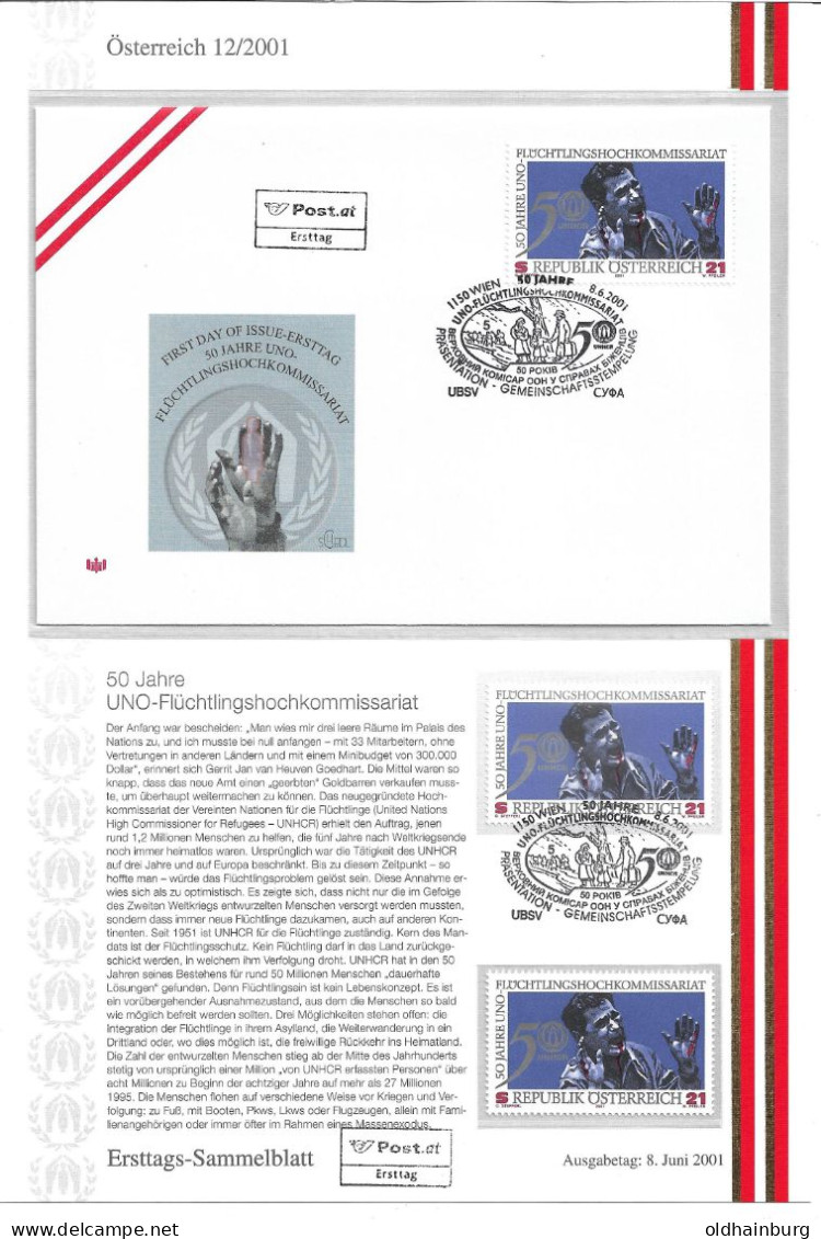 1647p: Österreich 2001: UNO- Flüchtlingshochkommissariat **/o Sowie FDC Mit Beschreibungsblatt Im Format A5 - Refugees