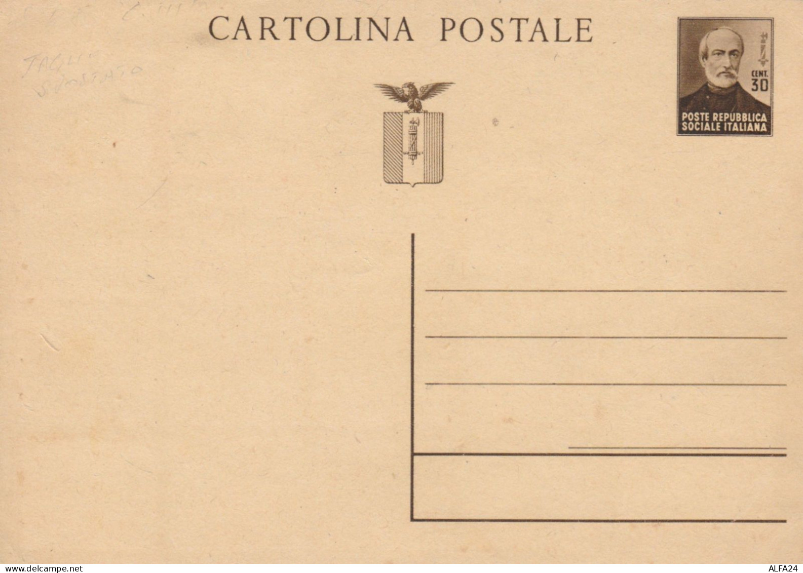 INTERO POSTALE C.30 RSI MAZZINI 1944-CAT.LASER 108 (HC96 - Ganzsachen