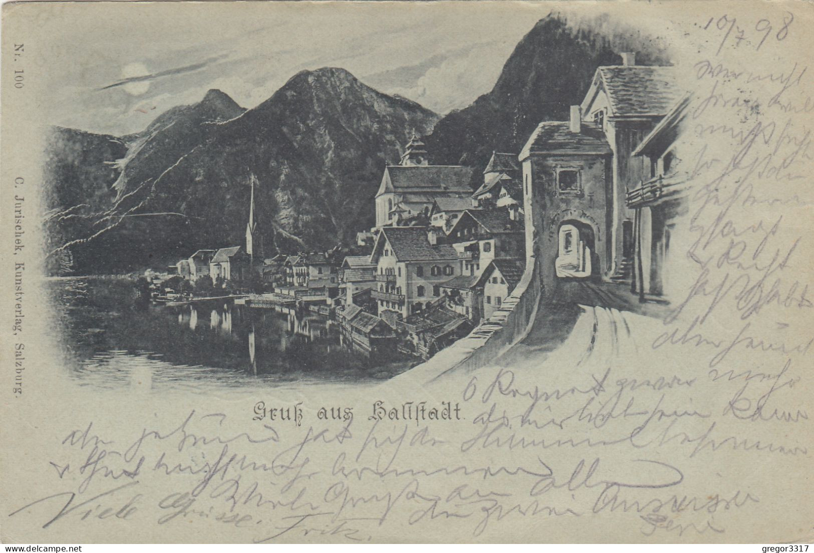 E100) GRUSS Aus HALLSTATT - Wunderschöne Alte MONDSCHEIN LITHO 1898 !! - Hallstatt