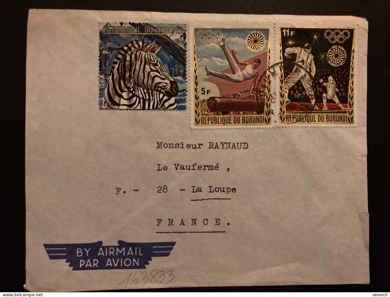 LETTRE Pr Avion Pour La FRANCE TP JO MUNICH 1972 11F + 5F + ZEBRE 2F OBL. - Briefe U. Dokumente