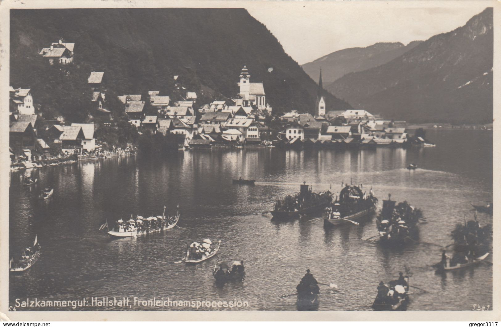 E105) HALLSTATT - Salzkammergut - Frohnleichnamsprocession - Viele Boote TOP FOTO AK Alt ! 1928 - Hallstatt