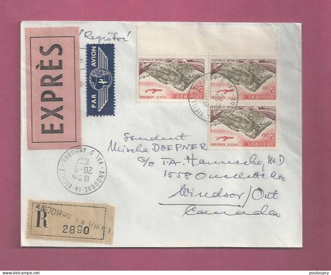 Lettre Recommandée En Express  De 1967 Pour Le Canada - YT N° PA 5 X 3 - Avion - Caravelle - Airmail