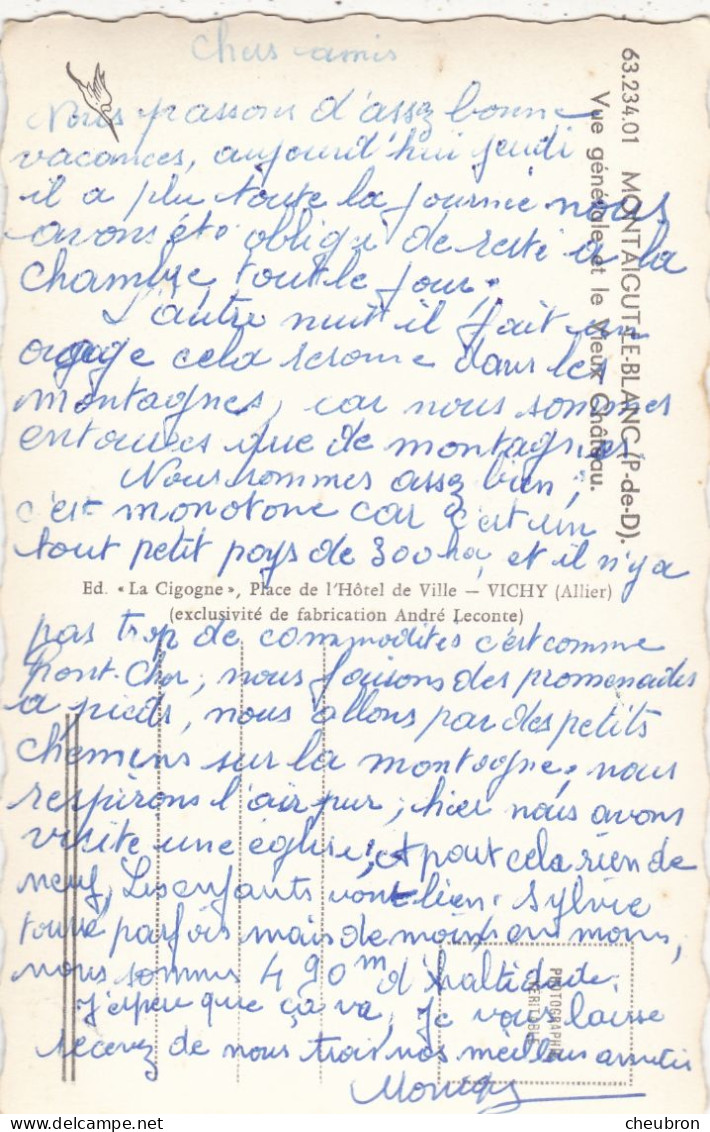 63. MONTAIGUT LE BLANC. CPA.  VUE GENERALE ET LE VIEUX CHATEAU  ANNÉES 50 + TEXTE - Montaigut