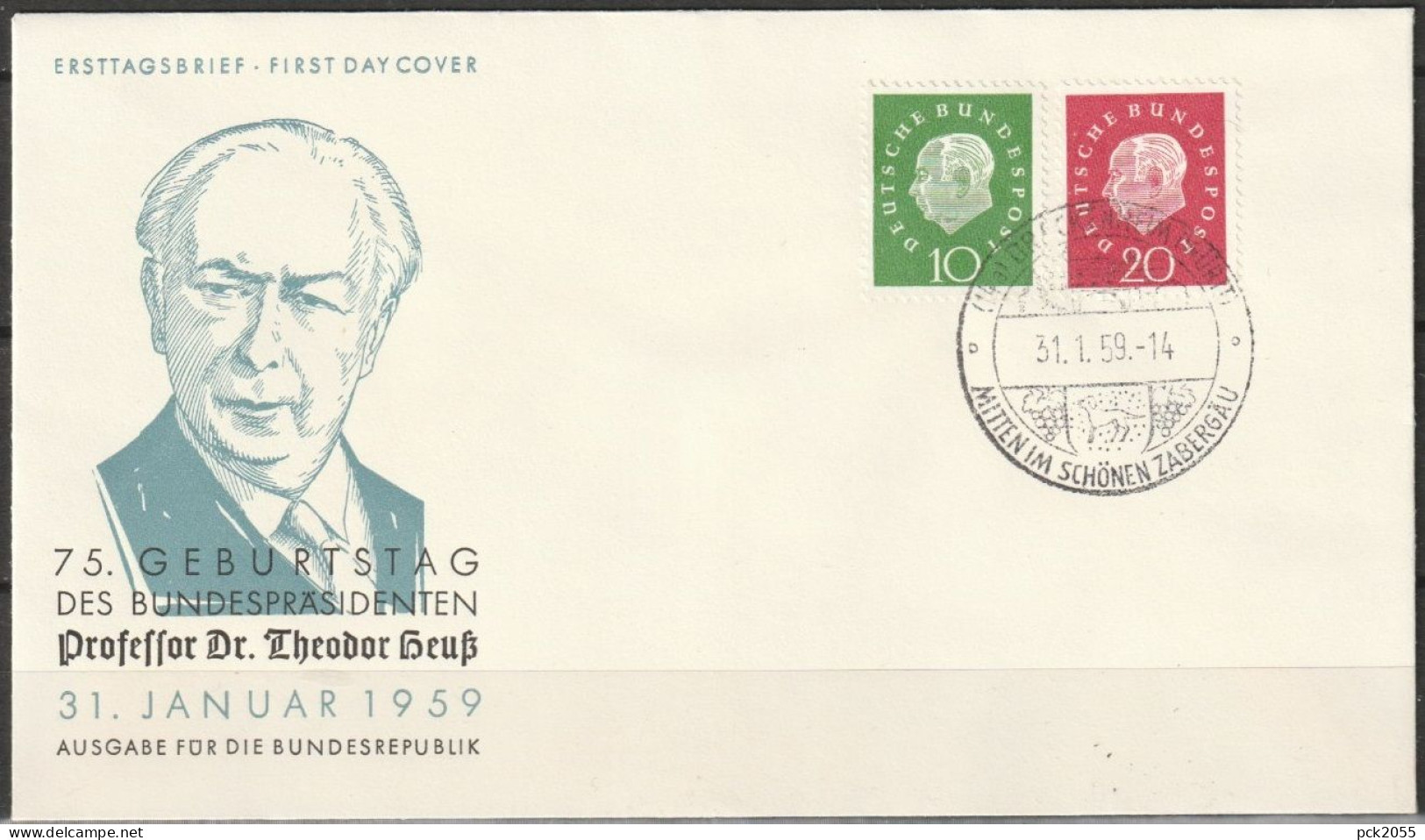 BRD FDC 1959 Nr.303 - 304 Bundespräsident Theodor Heuss  ( D 3201 ) Günstige Versandkosten - 1948-1960