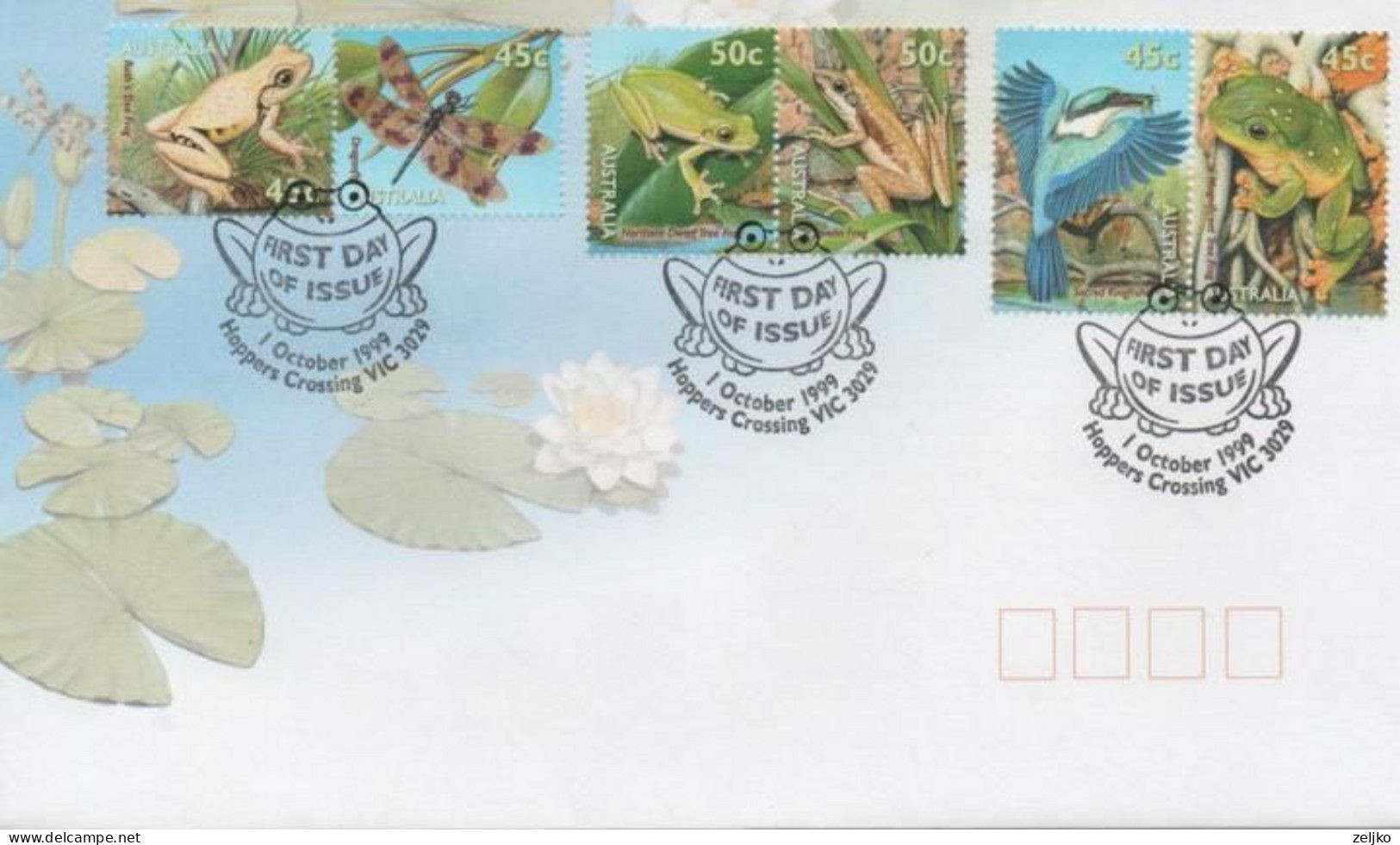 Australia 1999, Michel 155-1860, Small Ponds, Fauna, Frog, FDC - Briefe U. Dokumente