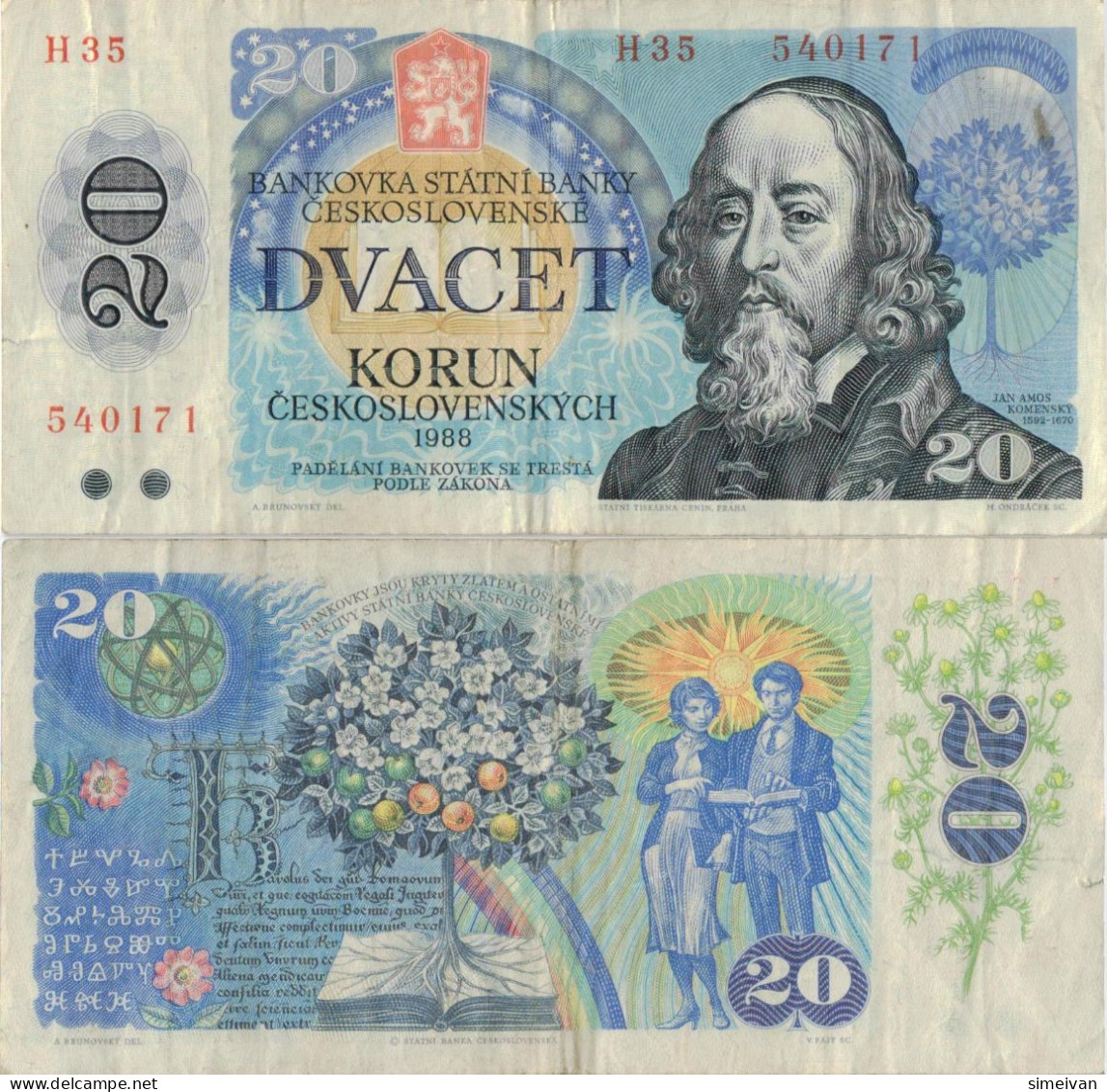 Czechoslovakia 20 Korun 1988 P-95b Banknote Europe Currency Tchécoslovaquie Tschechoslowakei #5257 - Tschechoslowakei