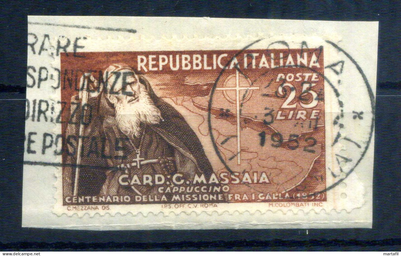 1952 Repubblica Italia SET USATO Centenario Della Prima Missione In Etiopia Del Cardinale Massaia - 1946-60: Used