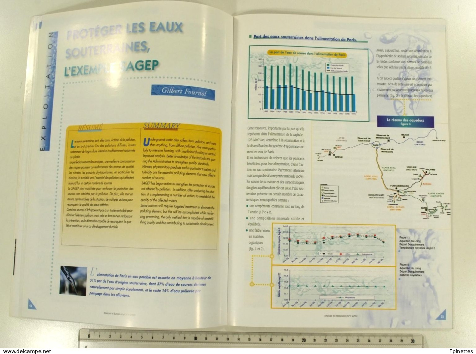 Lot 10 n°s Sources & Ressources, Revue technique de la SAGEP, Eau de Paris, n°1 à 9 + n° spécial Aqueducs, 1994-2001