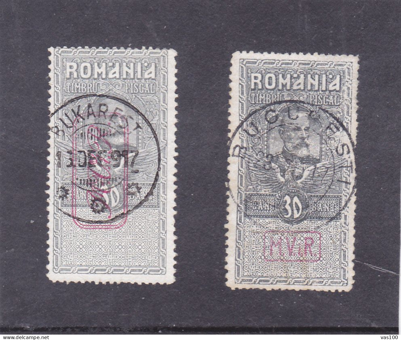 Germany WW1 Occupation In Romania 1917 MViR  USED  FISCAL 2 STAMPS 30 BANI - Besetzungen