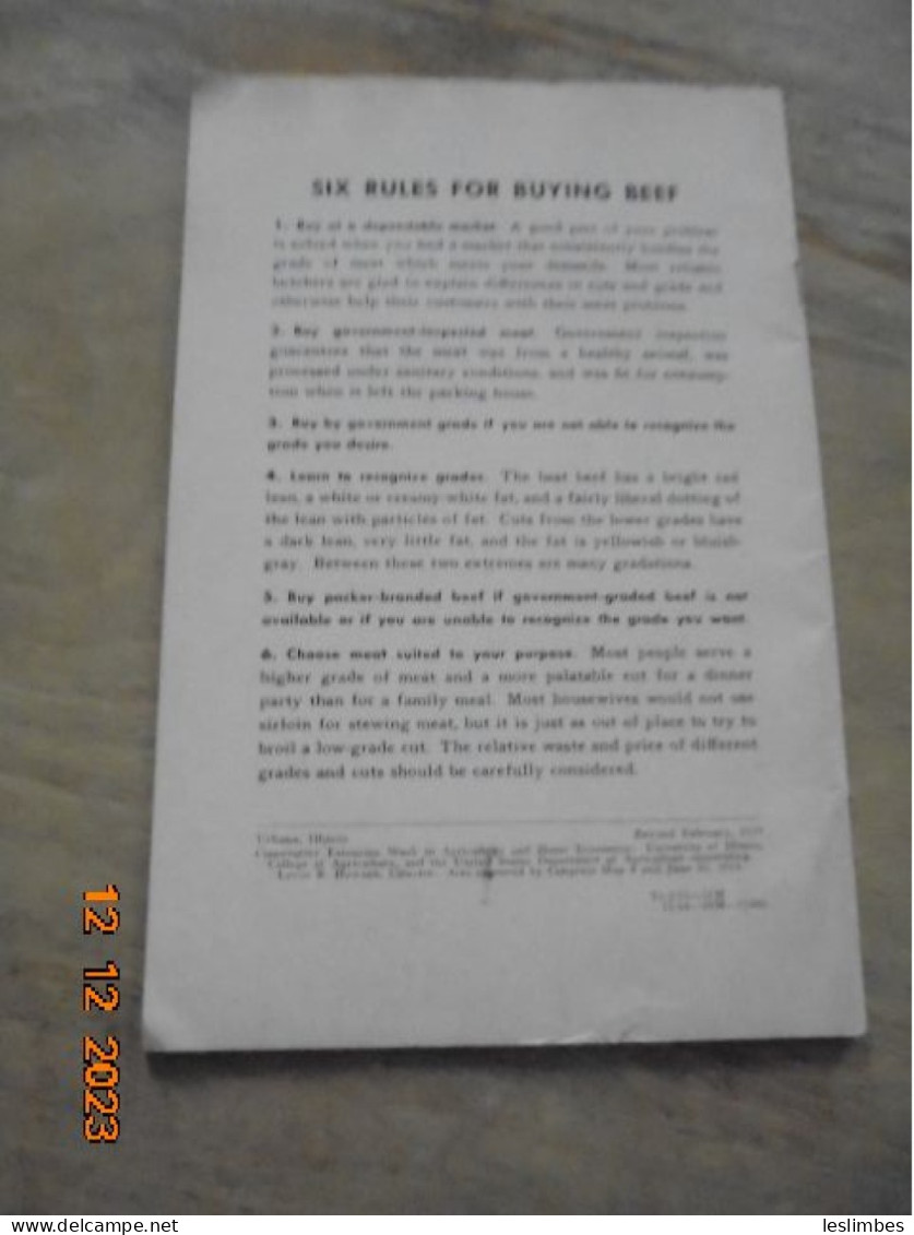 Beef For The Table : How To Select It, How To Use It (Cricular 585) - Burdette Breidenstein And Sleeter Bull 1959 - American (US)