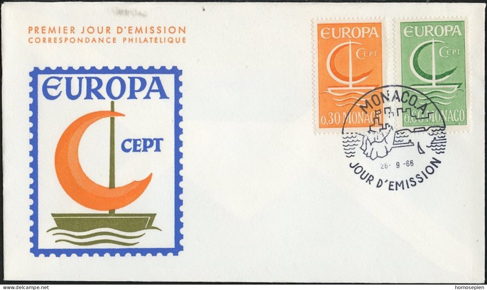 Europa CEPT 1966 Monaco FDC8 Y&T N°698 à 699 - Michel N°835 à 836 - 1966