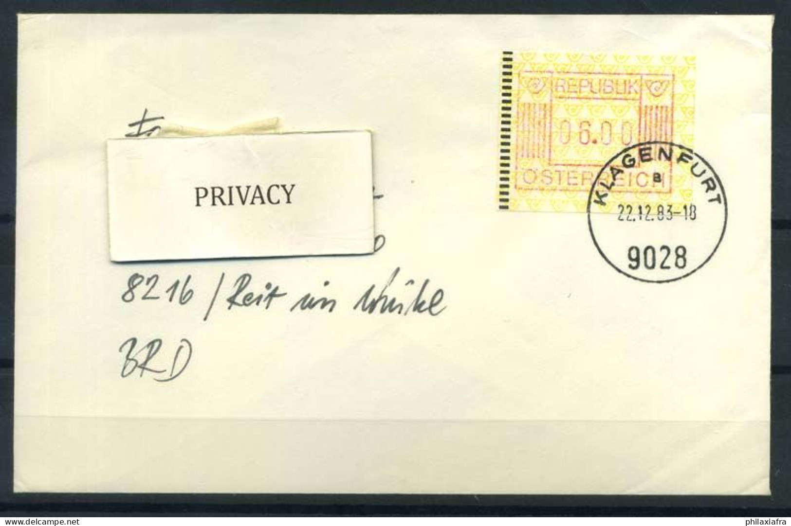 Autriche 1983 Mi. 1 Enveloppe 100% ,, 'ATM REPUBLIK. KLAGENFURT - Franking Machines (EMA)