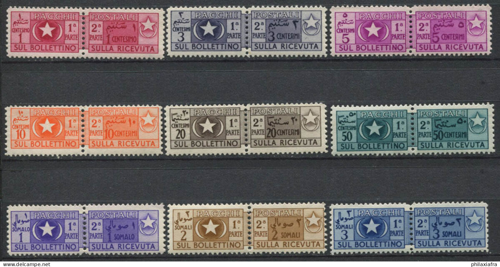 La Somalie 1950 Sass. 1-9 Neuf ** 100% Colis Postaux Étoile Et Croissant - Somalia (AFIS)