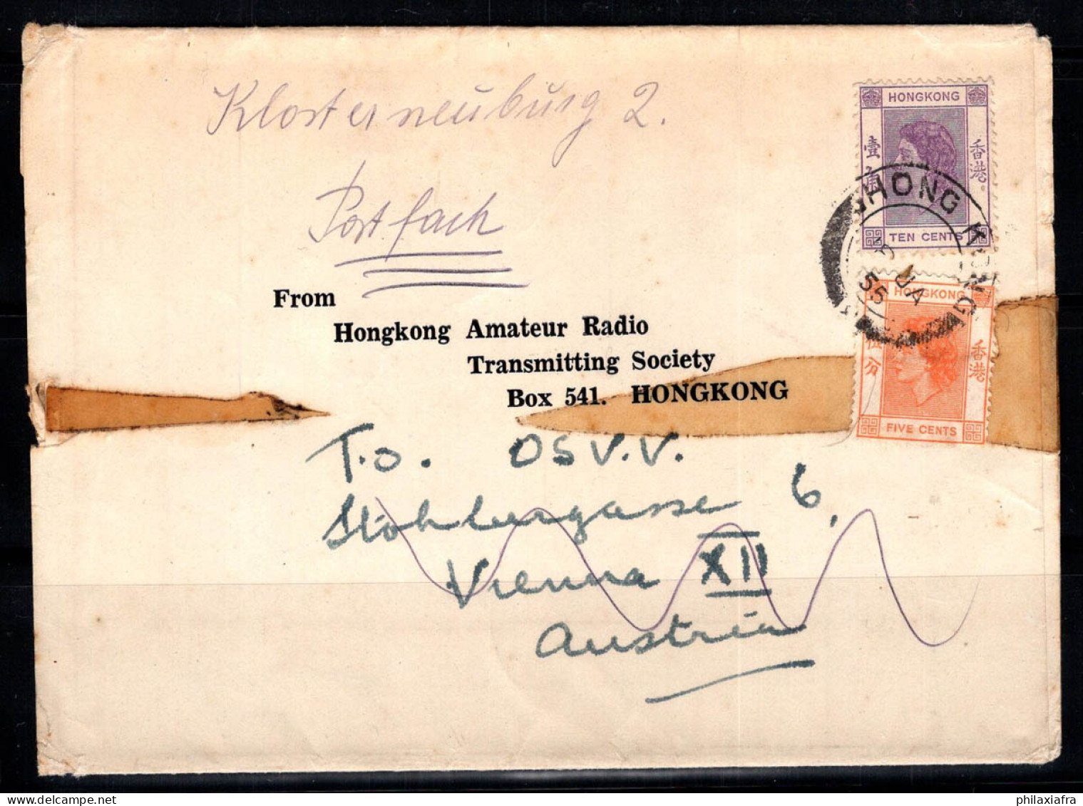 Hong Kong (Hong Kong) 1955 Mi. 178-179 Enveloppe 80% Oblitéré Vienne, Reine Elizabeth II - Cartas & Documentos