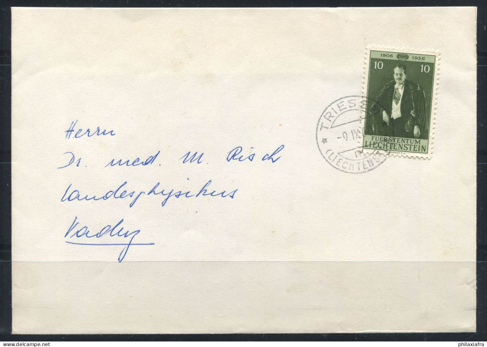 Liechtenstein 1956 Mi. 348 Enveloppe 100% 10 Rp, Prince - Covers & Documents
