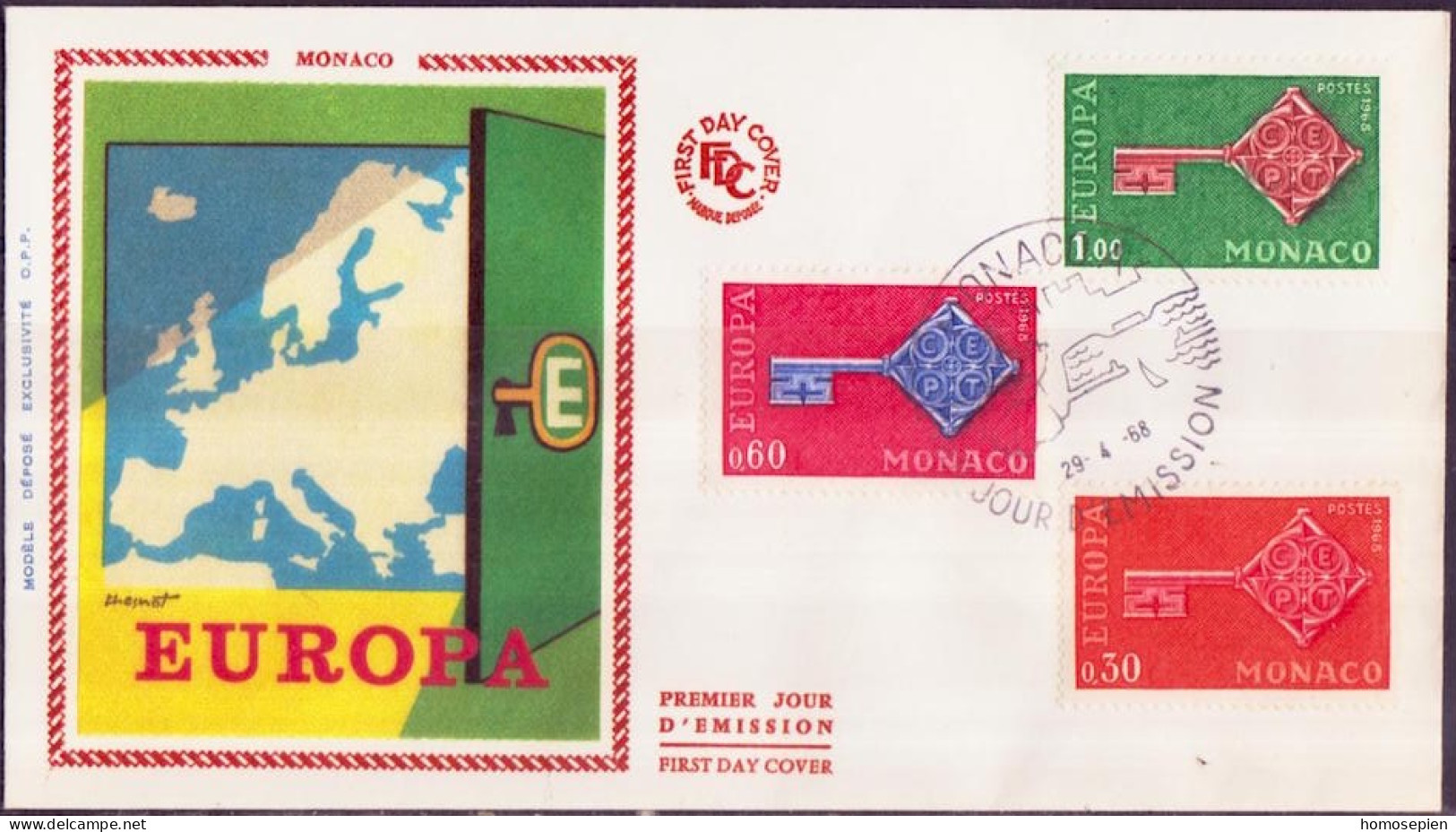 Europa CEPT 1968 Monaco FDC4 Y&T N°749 à 751 - Michel N°879 à 881 - 1968