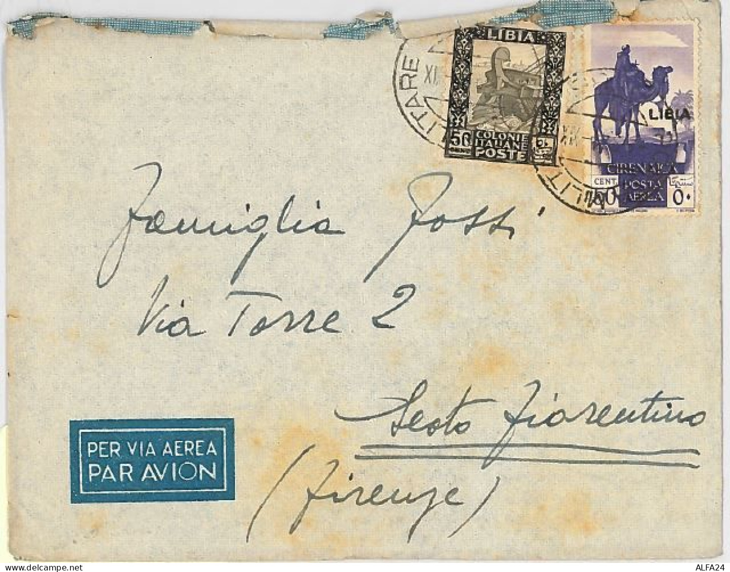 LETTERA VIAGGIATA VIA AEREA 1941 DA LIBIA DOPPIA AFFRANCATURA   (SX175 - Libye