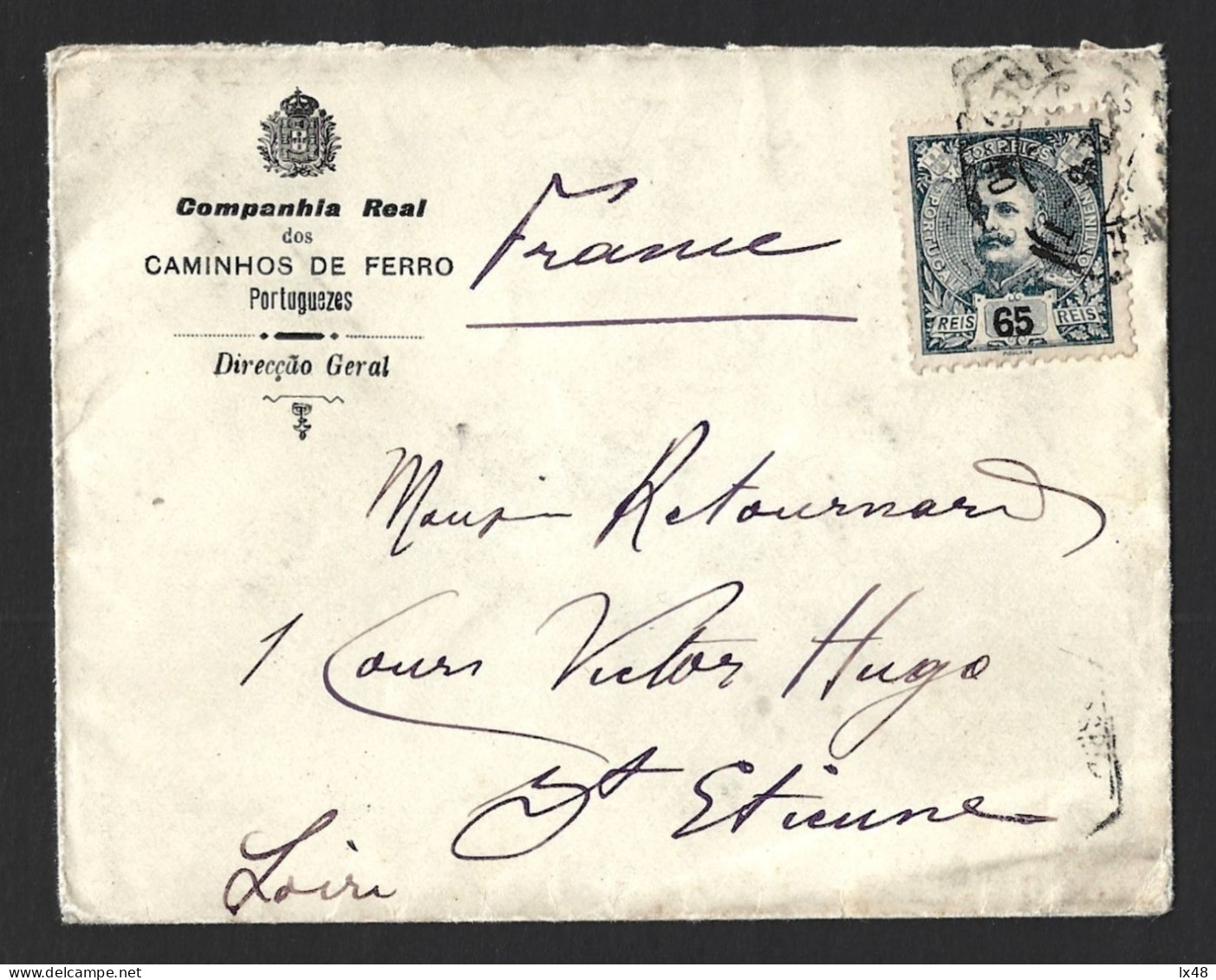 Letter Royal Company Of Portuguese Railways. Stamp 65 Réis By D. Carlos Circulated 1902. Carta CP De 1902. Selo 65 Réis - Briefe U. Dokumente