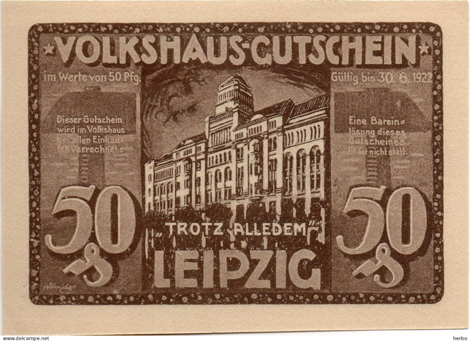 Bons de nécessité Allemand 50 Pfennig, République de Weimar. Ville de LEIPZIG. Gutschein. 12 bons différents NEUFS.