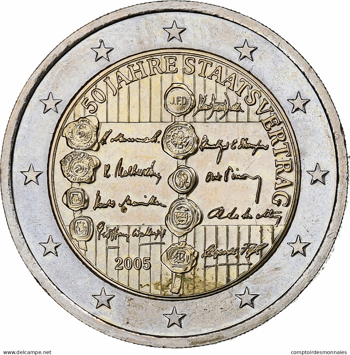 Autriche, 2 Euro, 50ème Anniversaire Du Traité D'Etat, 2005, Vienna, SUP+ - Austria