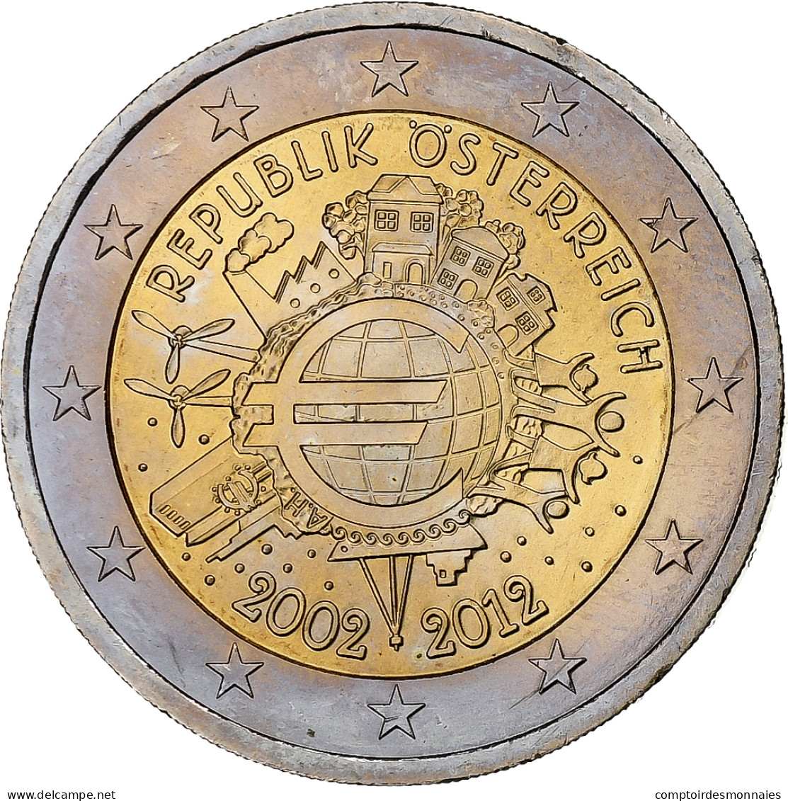 Autriche, 2 Euro, 10 Ans De L'Euro, 2012, SPL, Bimétallique - Austria