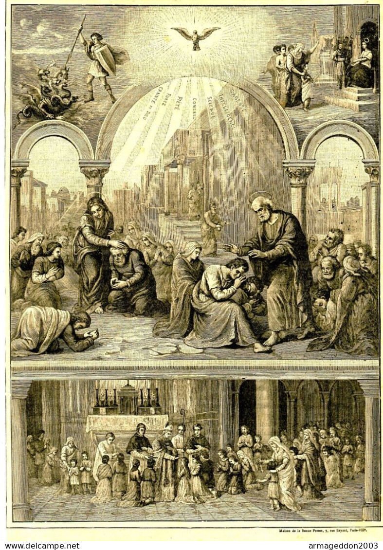 GRAVURE RELIGIEUSE XIXème Siècle 1891 / LES SACREMENTS LA CONFIRMATION - Art Religieux