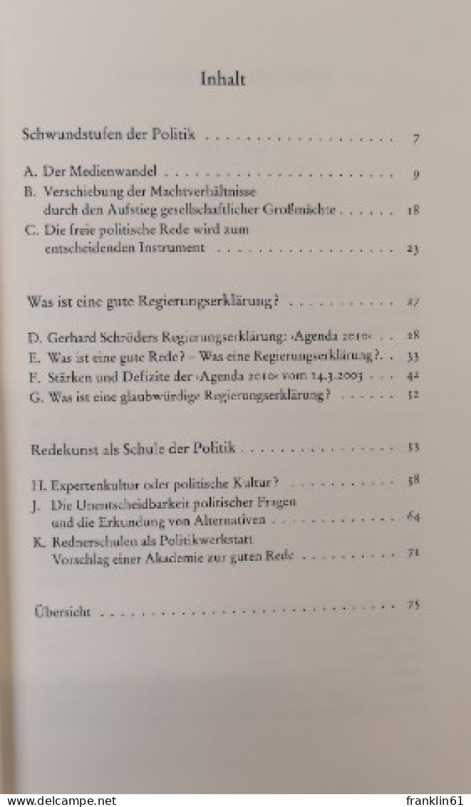 Was Ist Eine Gute Regierungserklärung. Grundriß Einer Politischen Poetik. - Politique Contemporaine