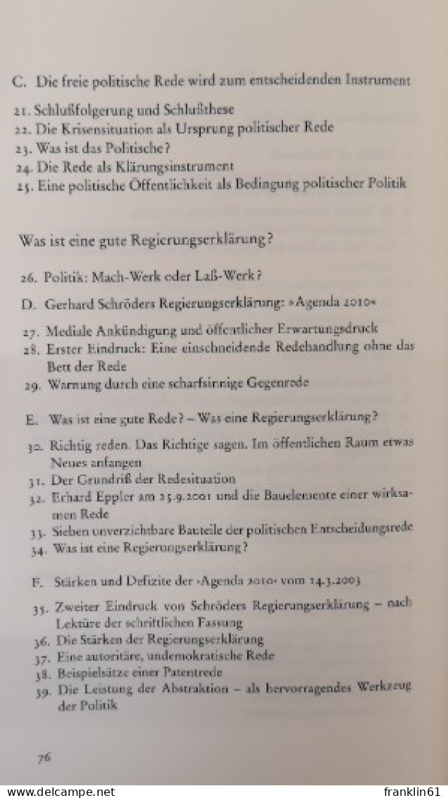 Was ist eine gute Regierungserklärung. Grundriß einer politischen Poetik.