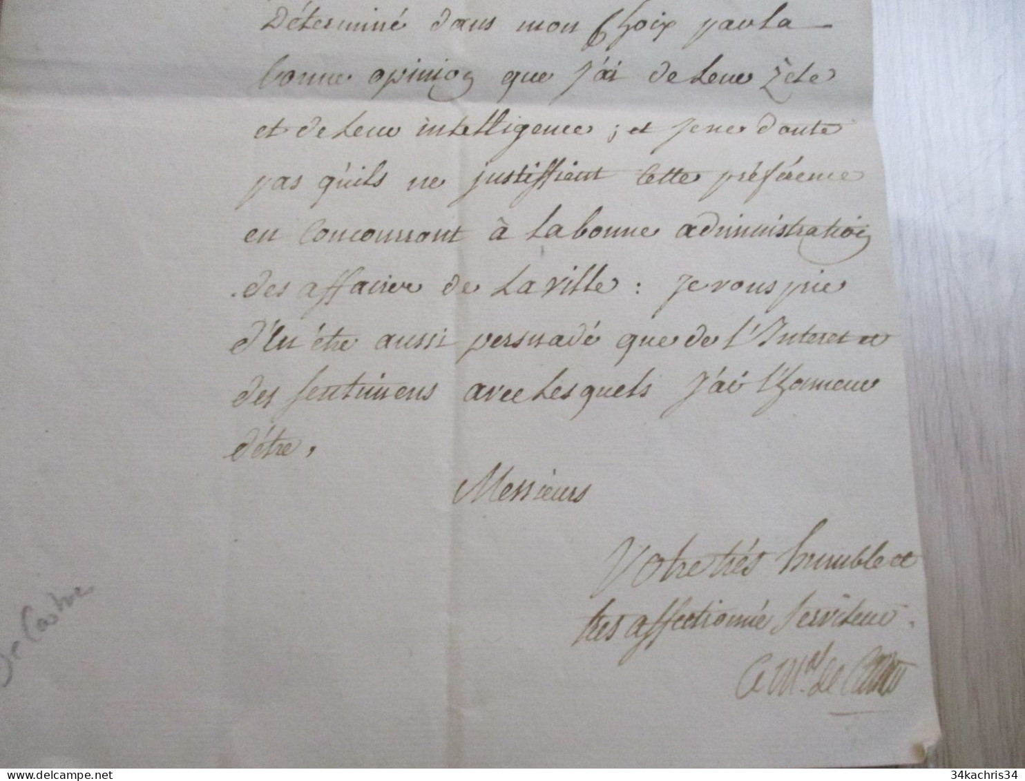 M45 Pièce Signée Maréchal De Castries 11/03/1786 Chevalier Gouverneur Montpellier Sète Cette Nomination 2 Consuls - Politiek & Militair