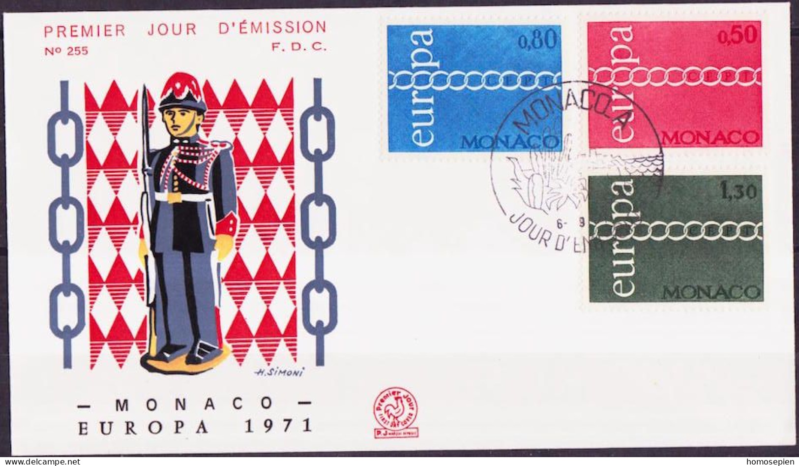 Europa CEPT 1971 Monaco FDC4 Y&T N°863 à 865 - Michel N°1014 à 1016 - 1971