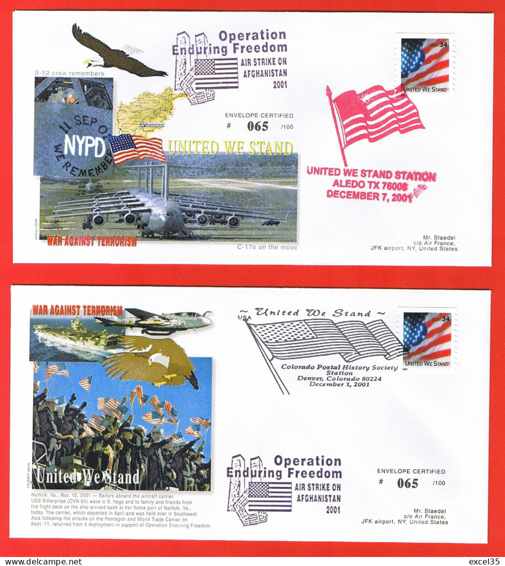 FULL SET of ten envelopes numbered 65/100 from the "WAR ON TERRORISM" series - UNITED WE STAND. Edition only 100 copies.