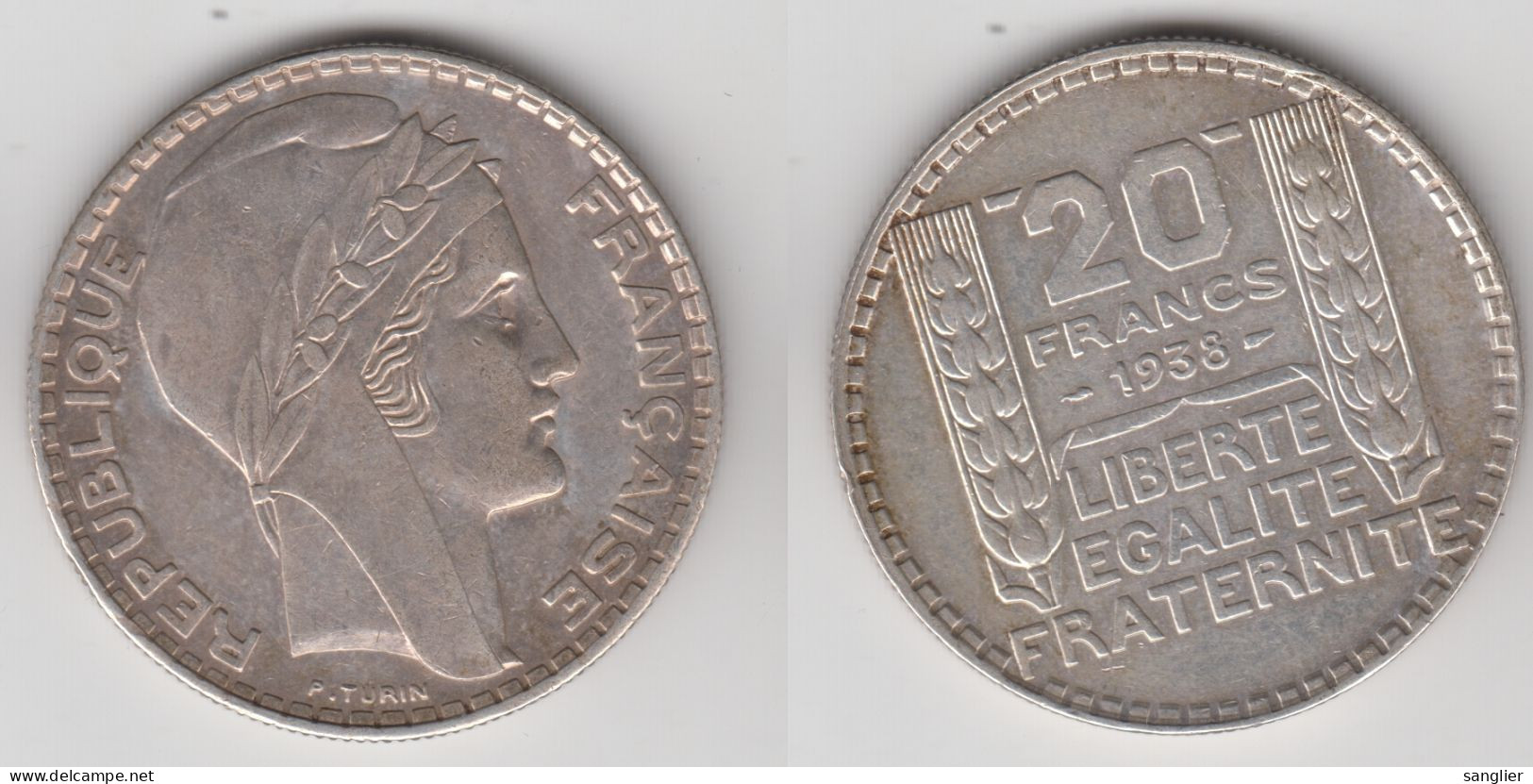 20 FRS 1938 TTB+ - TURIN - ARGENT - 20 Francs