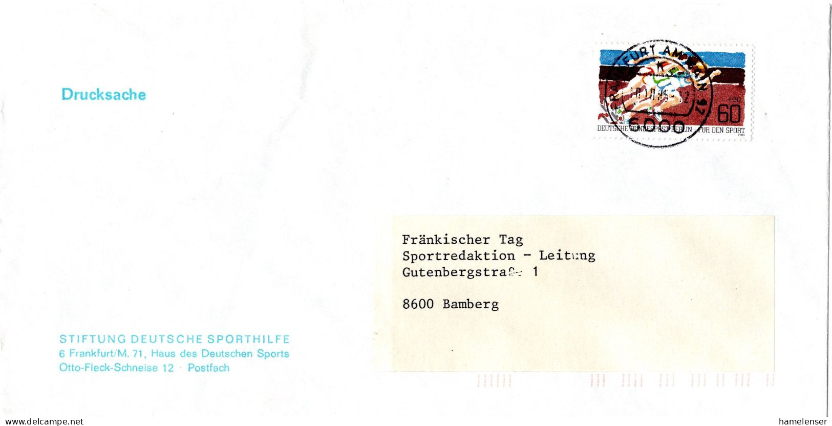 L73327 - Berlin - 1985 - 60Pfg Sport '82 EF A DrucksBf FRANKFURT -> Bamberg - Briefe U. Dokumente