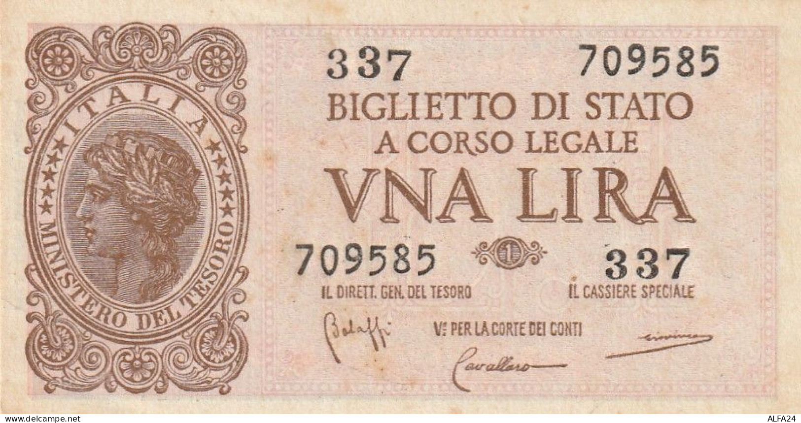 BANCONOTA ITALIA BIGLIETTO STATO 1 UNC  (B_276 - Italia – 1 Lira