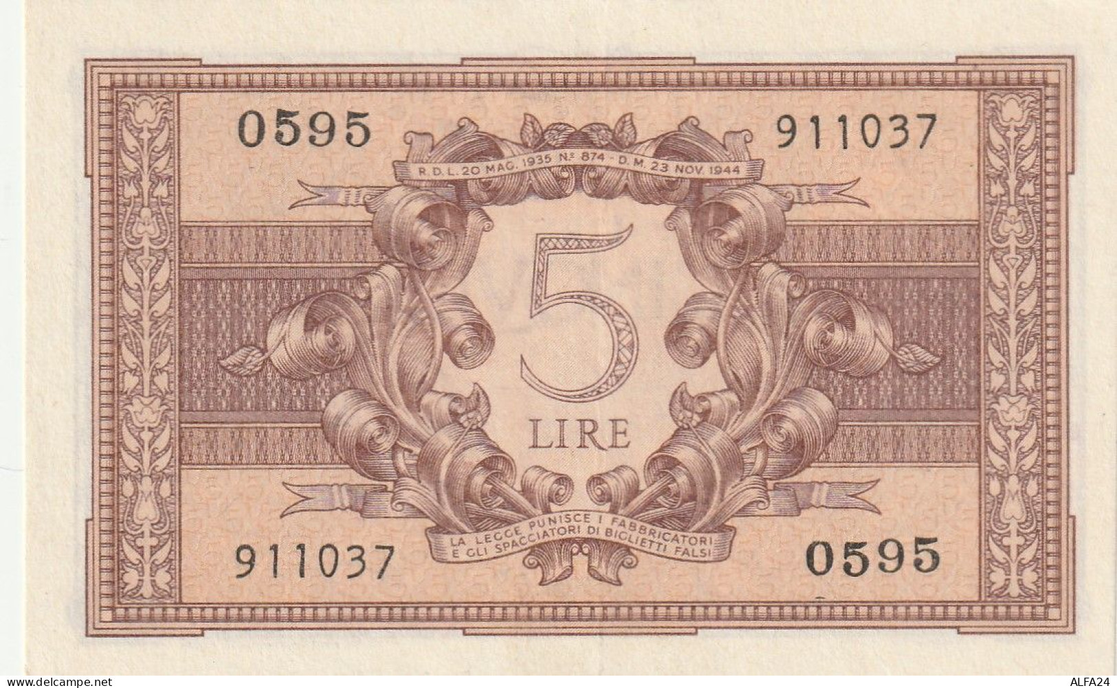 BANCONOTA ITALIA BIGLIETTO STATO 5 AUNC  (B_228 - Italia – 5 Lire