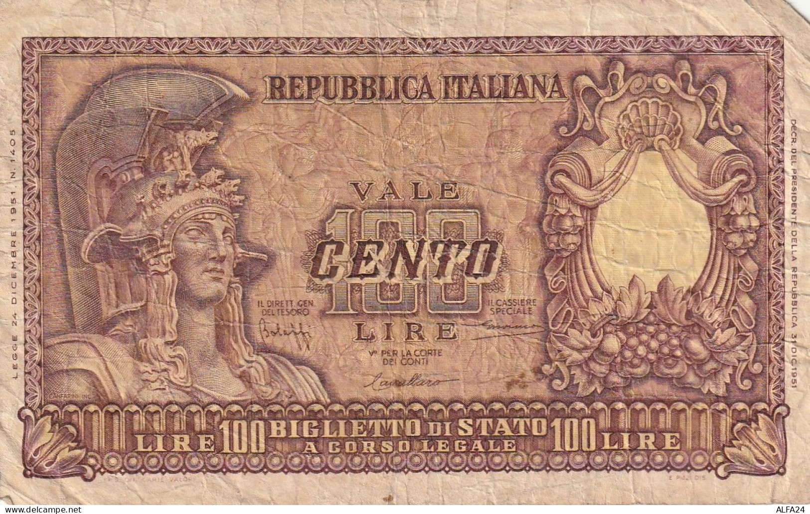 BANCONOTA ITALIA BIGLIETTO STATO 100 VF  (B_187 - 100 Lire