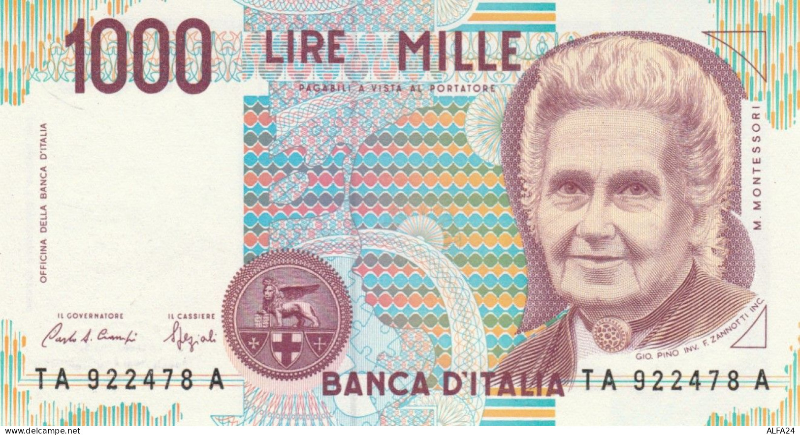 BANCONOTA  ITALIA 1000 LIRE MONTESSORI -  UNC (BN51 - 1.000 Lire