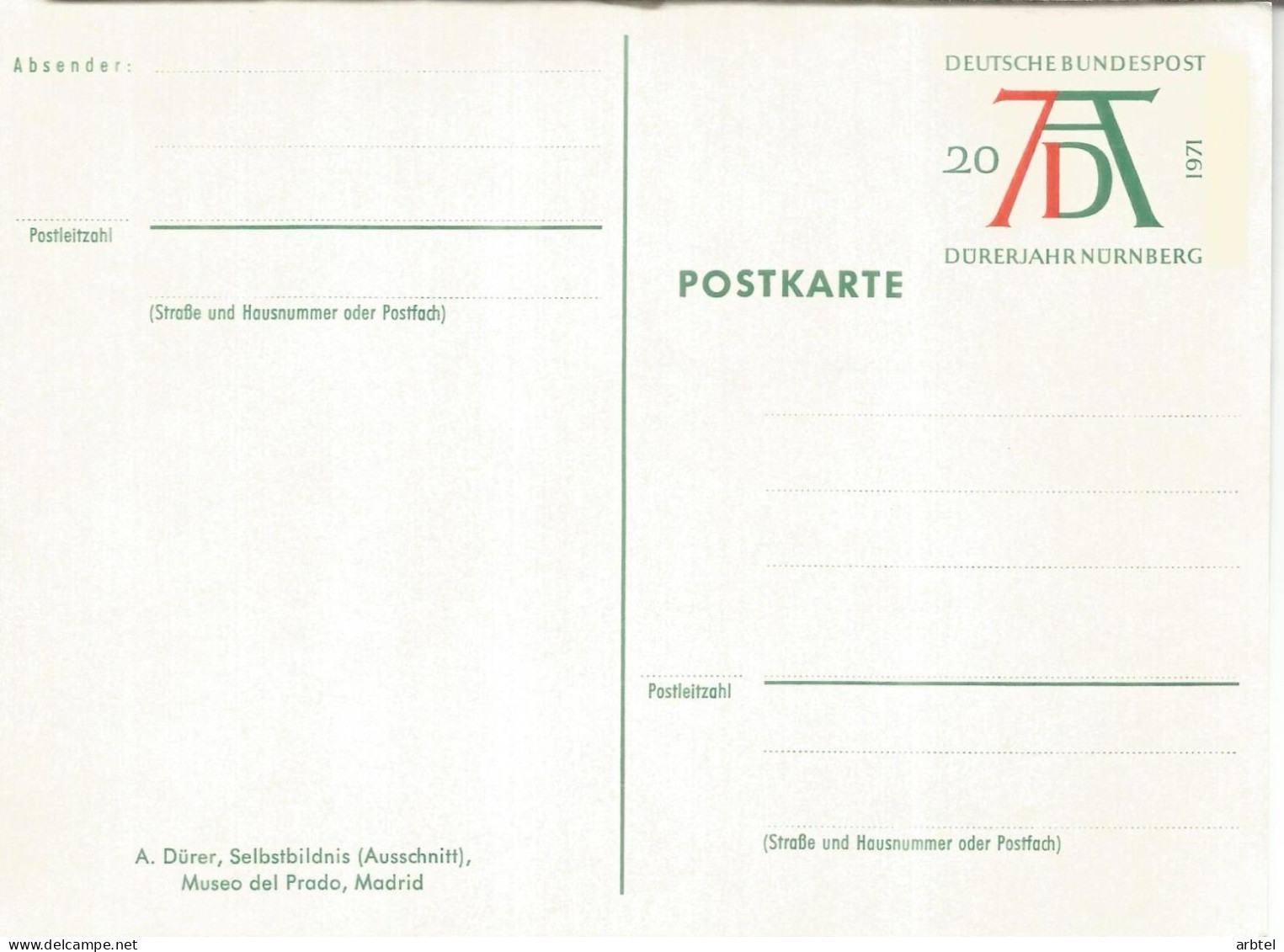 ALEMANIA ENTERO POSTAL DURERO DURER ARTE GRABADO - Gravures