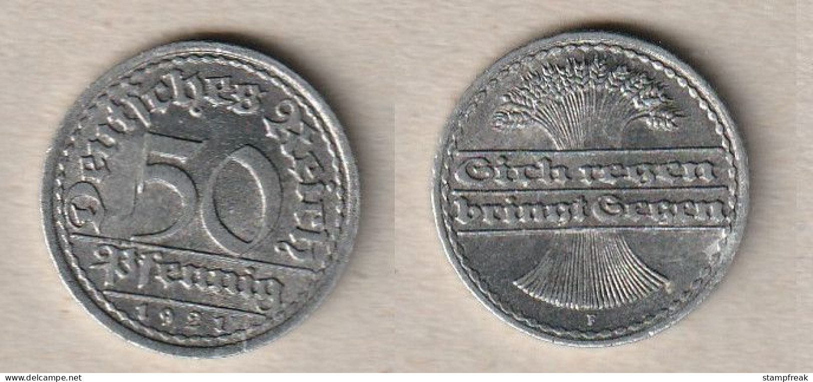 00758) Deutschland, 50 Pfennig 1921 F - 50 Renten- & 50 Reichspfennig