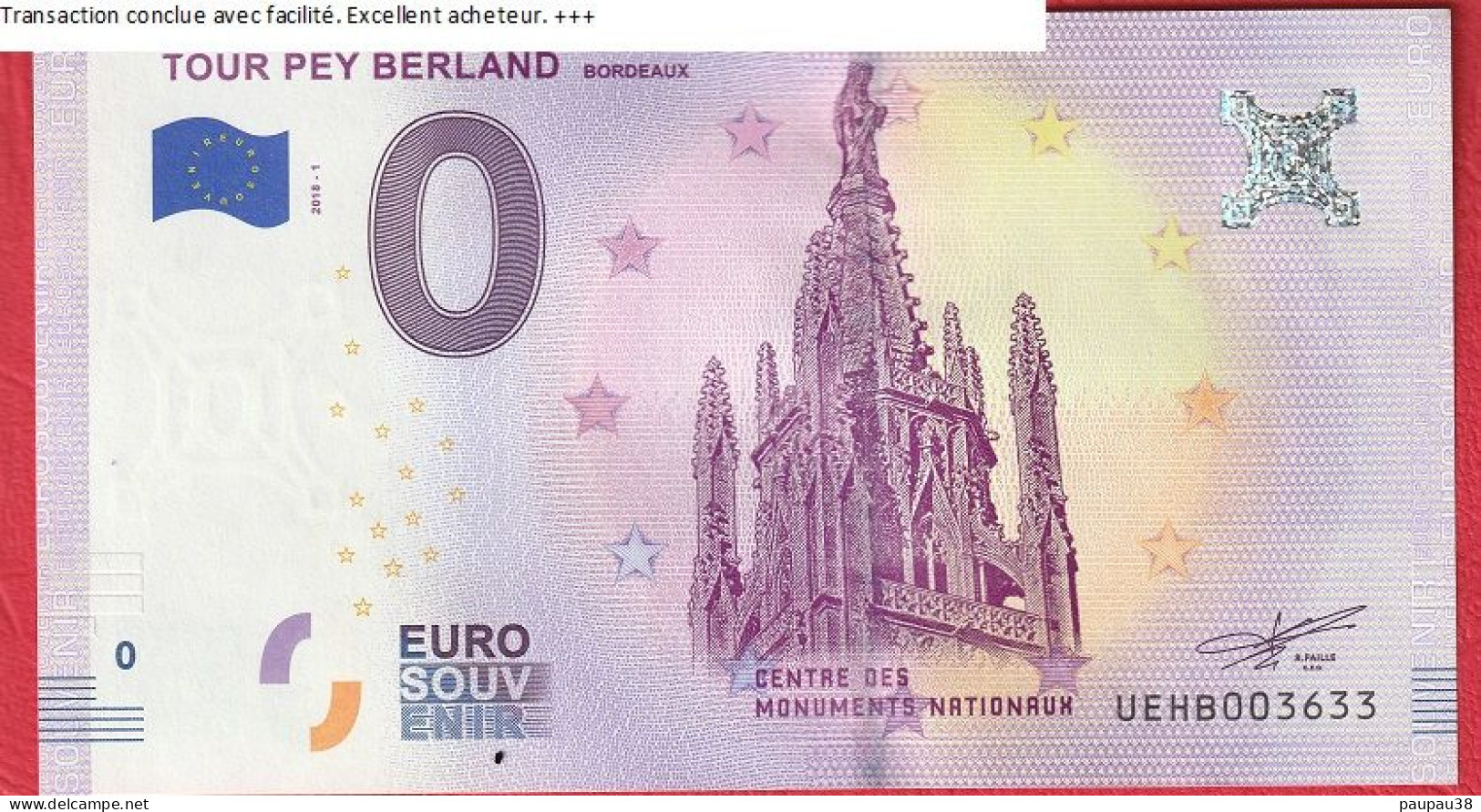N° 27 BILLET 0 € SOUVENIR 2018  BORDEAUX LA TOUR BERLAND N° 003633 - Other & Unclassified