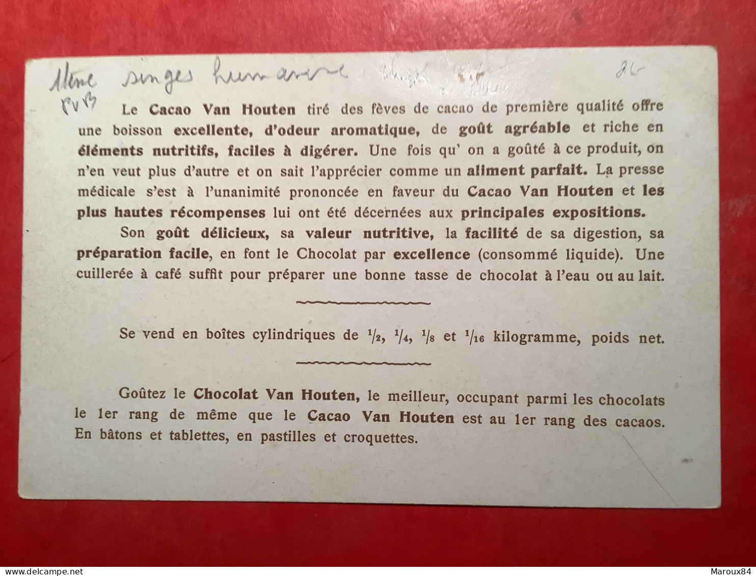 Image 14/9 Cacao Et Chocolat Van Houten Singes Humanisés à Table - Van Houten