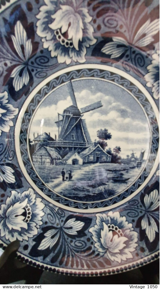 Assiette Déco 1895 Collection Hollandia  23 cm Société Céramique de Maestricht Moulin Bleu #200919