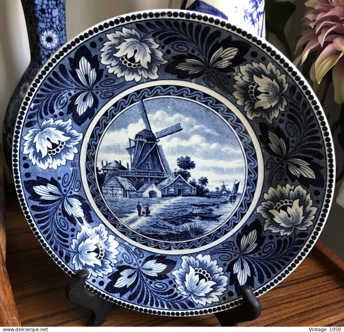 Assiette Déco 1895 Collection Hollandia  23 cm Société Céramique de Maestricht Moulin Bleu #200919