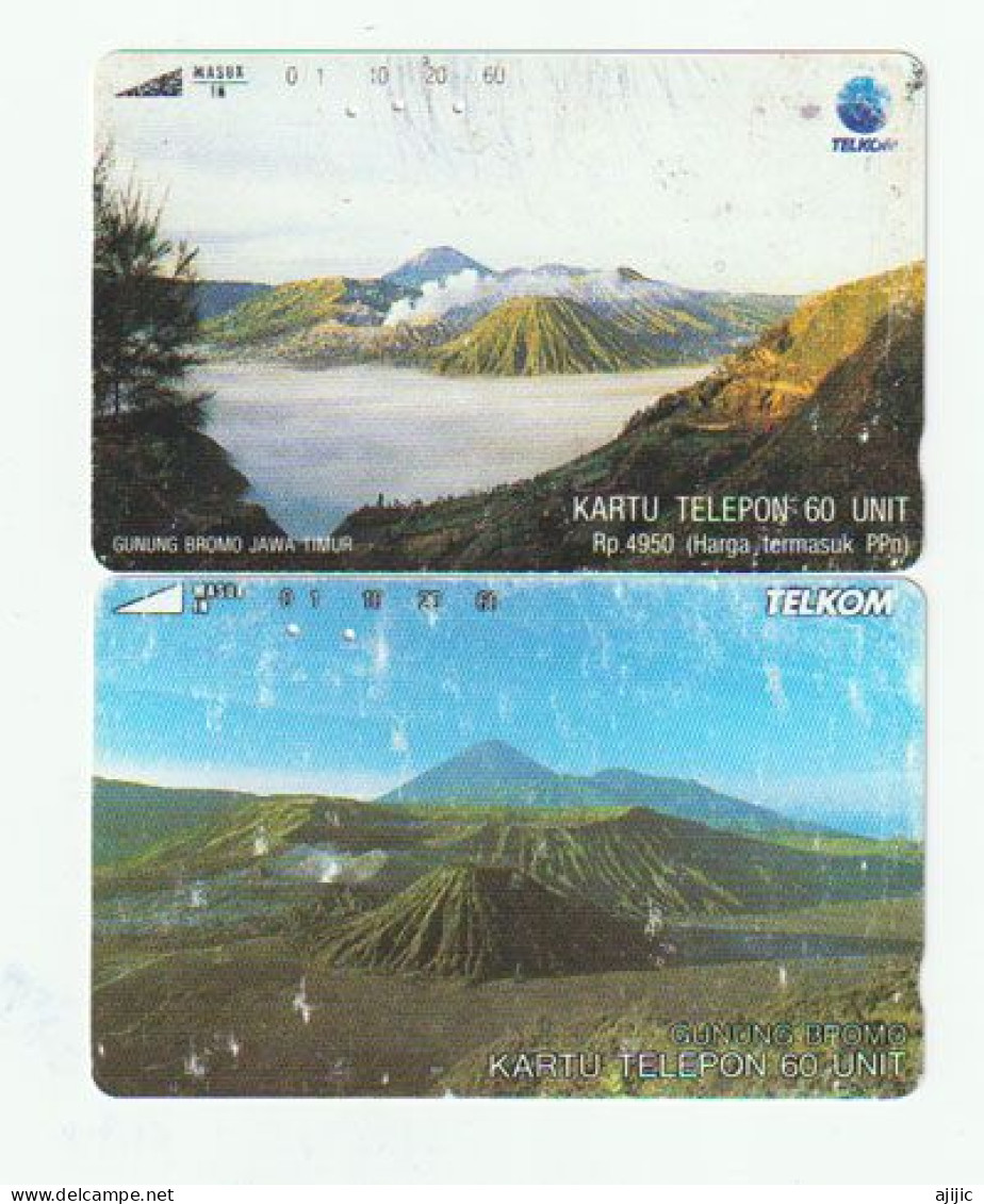 INDONESIA: Mount Bromo Active Volcano.East Java.  2 Differents Telkom Phonecards - Volcans