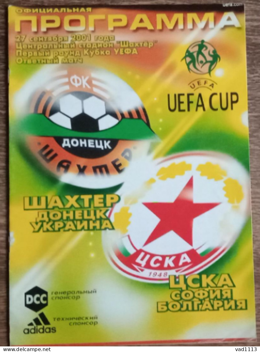 Official Program Champions League 2001-02 Shakhtar Donetsk Ukraine - PFC CSKA Sofia Bulgaria - Boeken