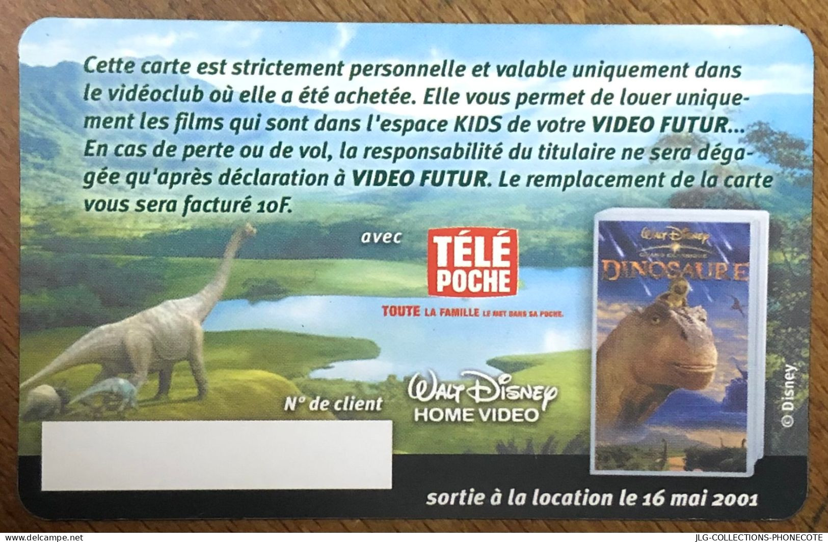 VIDEO FUTUR CARTE KIDS DINOSAURE LANTICULAIRE DISNEY PAS TELECARTE TELEFONKARTE SCHEDA TARJETA PHONECARD PREPAID CARD - Kids